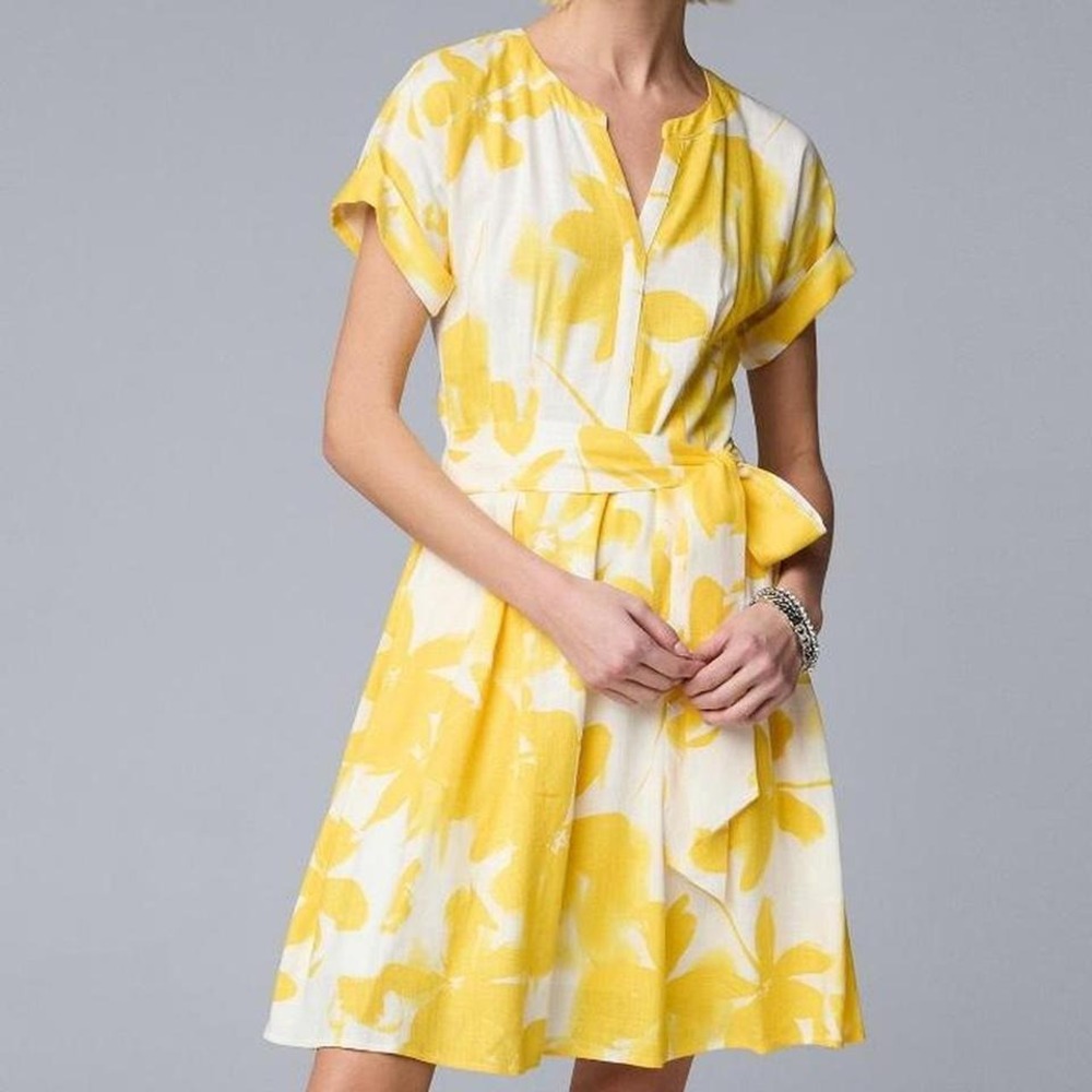 Simply Vera Wang tie front midi dress elegance with and yellow size XXL